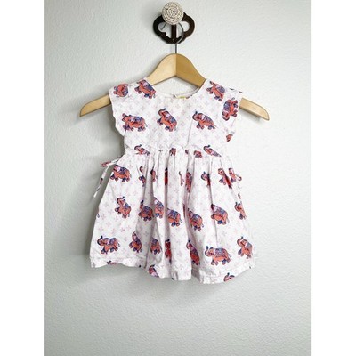 Roberta Roller Rabbit Girls Elephant Print Cotton Dress White Coral Size 2