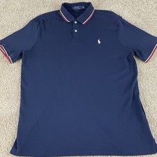 Polo Ralph Lauren Shirt Mens Large Short Sleeve Navy Red White Trim Golf T396