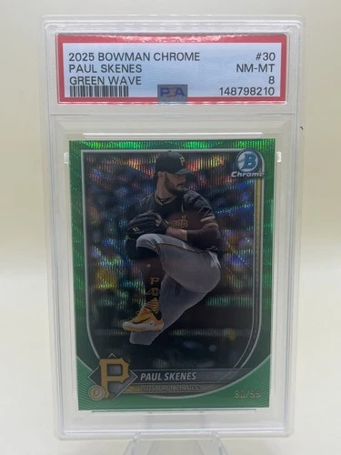 2025 Bowman Chrome - Paul Skenes #30 - Green Wave Refractor  /99 - PSA 8