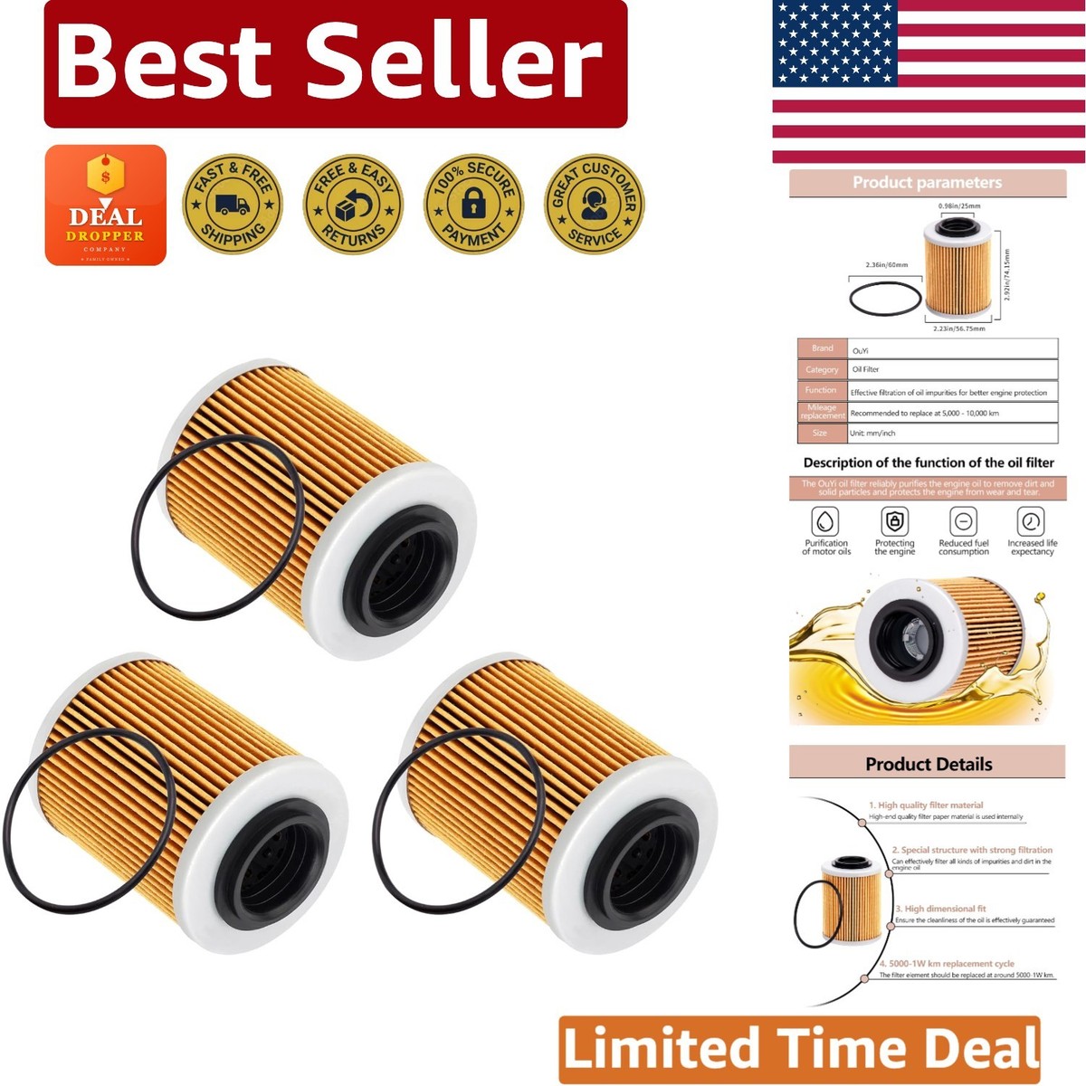 Durable 3-Pack Oil Filters for Can-Am Maverick X3 & Max - OEM