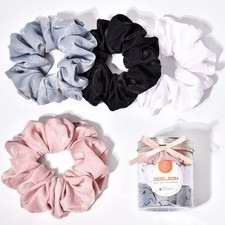 XL Big Silk Scrunchies Hair Ties for Women - CEELGON Oversized Black Satin Si...