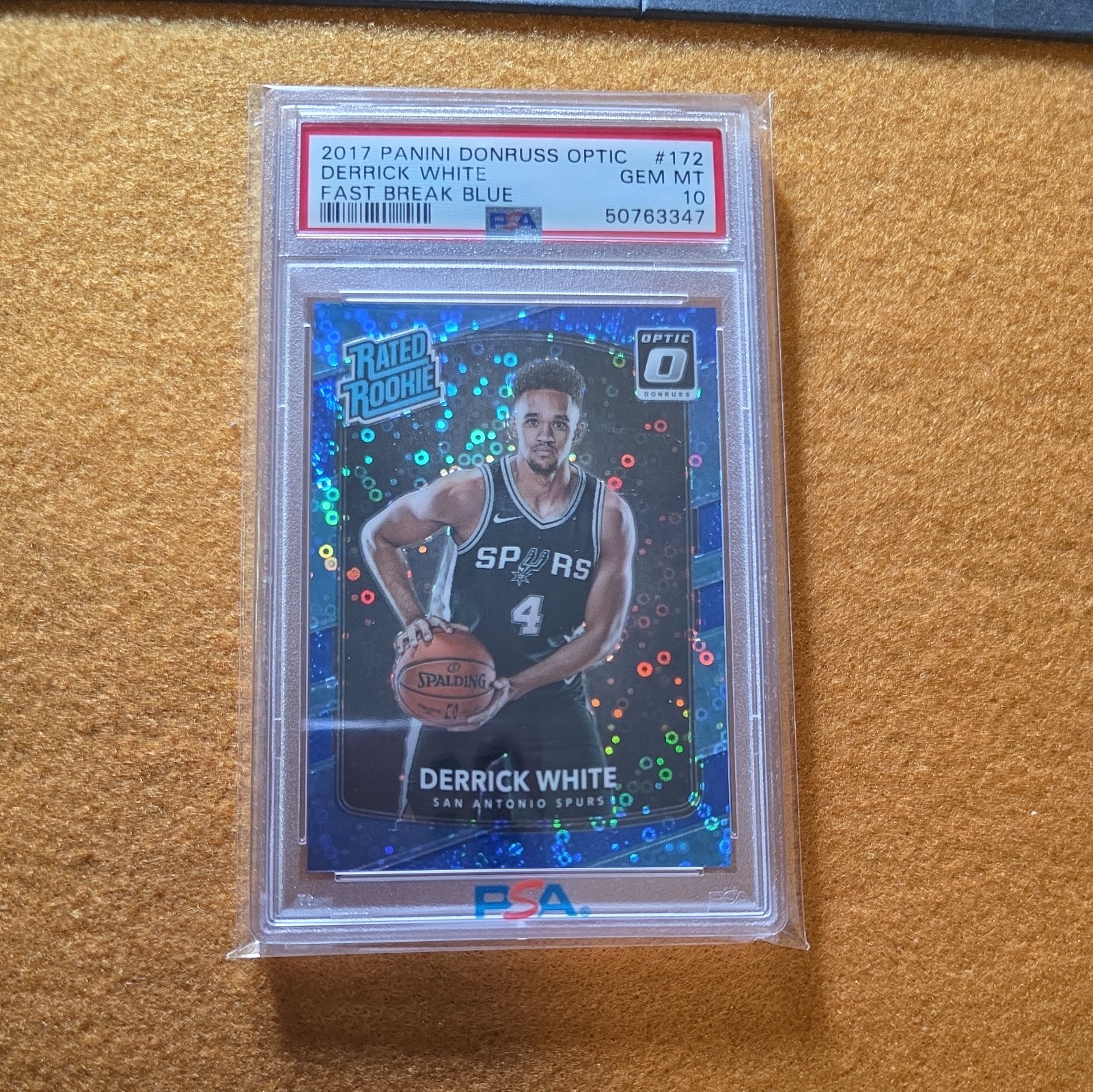 2017-18 Panini Optic Derrick White Rated Rookie Fast Break Blue Prizm #/50 PSA10