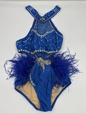 Glamour Dance Costume Hot Blue Embellished Rhinestone Size  XLC