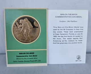 1969 Apollo 11 Giant Step Man's 1st Step on the Moon Bronze 1.5" Medal Coin