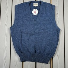 Vintage Campus Sweater XL Blue Vest Cable Knit V Neck Acrylic 80s NOS USA Made