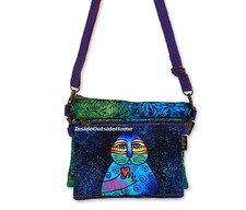 Laurel Burch Cat Wishing Love Heart 2pc Crossbody Bag Organizer Favorite NEW
