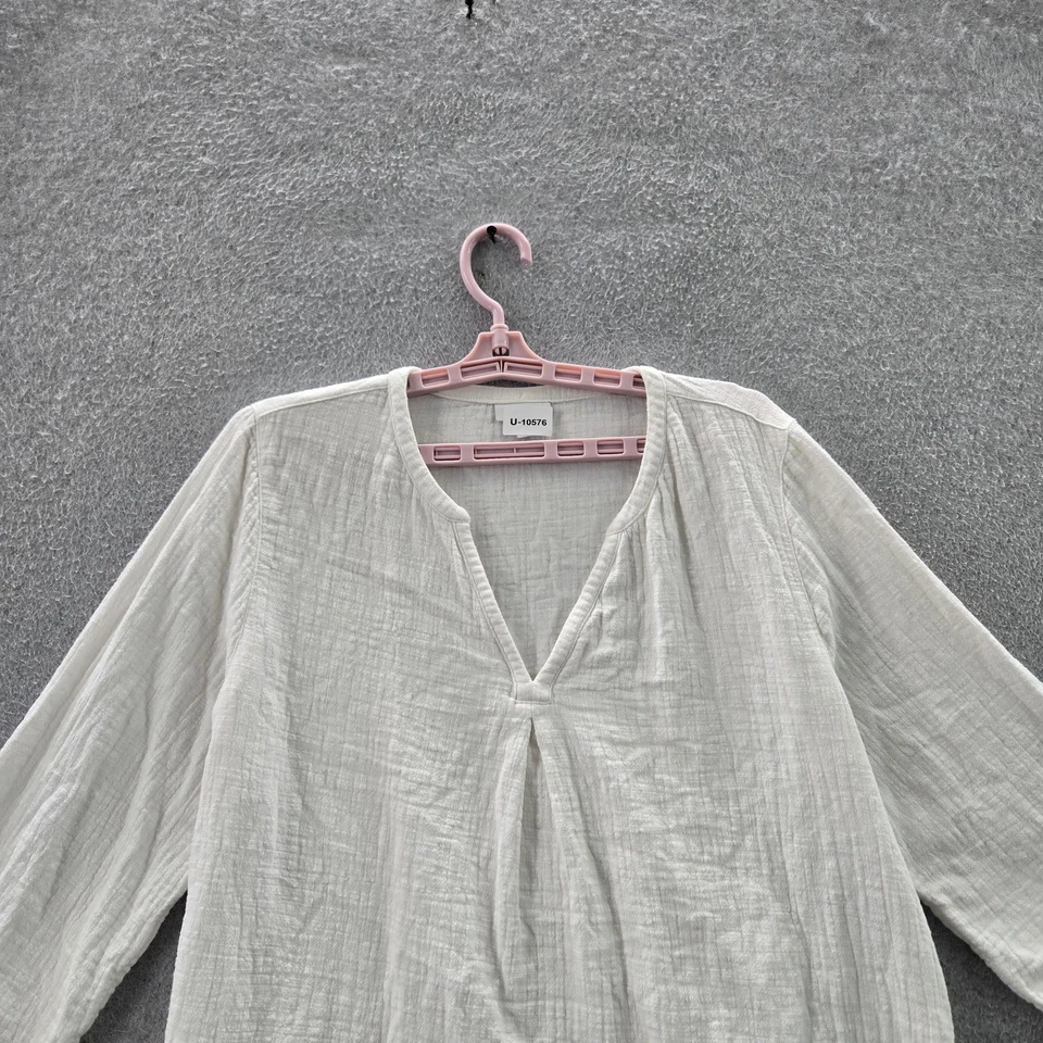 J Jill Women Blouse L White V-Neck Pullover Lagenlook 3/4 Sleeve - Image 4 of 4