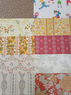 Lot Vtg 1970s WALLPAPER Sample Sheets Floral Fruit Kitchen Craft Dollhouse 10 - Image 1 of 4