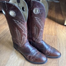 Vtg Tony Lama Tall Buckaroo Boots Men’s 11 EE Brown Leather Fern Stitching 6891