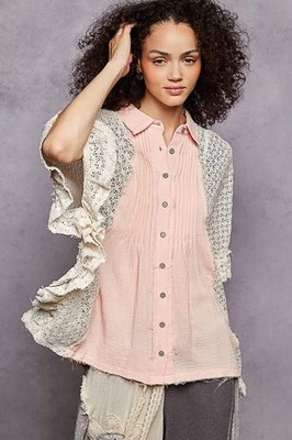 Trendsi Gauze Button Down Women's Relaxed Fit Top Lightweight, Breathable Shirt