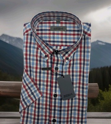 Kurzarm Hemd MARCELLO MARABOTTI Gr. M-39/40 rot blau kariert Regular Fit