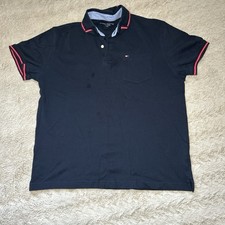 Tommy Hilfiger Men  s Polo Shirt Size L Navy Blue Logo Pocket Dark Stains Shown