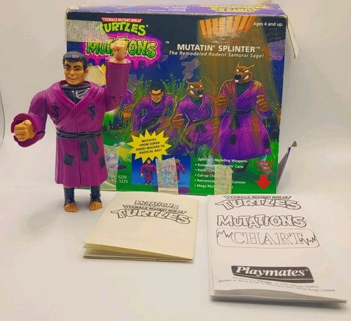 TMNT Mutations Mutatin’ Splinter Figure w Box Manuals Playmates 1992 Vintage