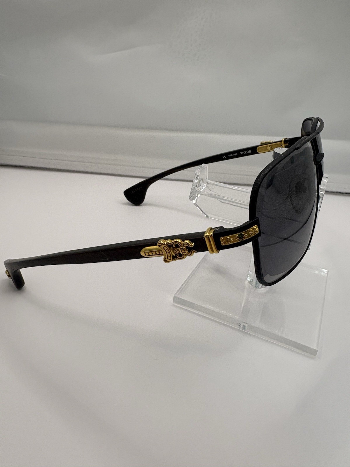 Chrome Hearts Rectangular Sunglasses Black Gold G… - image 3