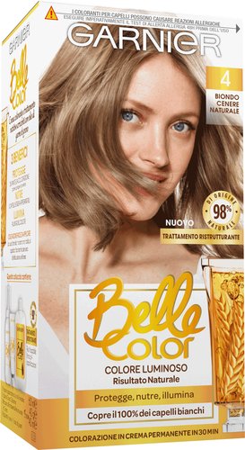 3 PZ GARNIER BELLE COLOR 4 BIONDO CENERE COLORAZIONE IN CREMA PERMANENTE - Foto 2 di 2