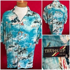 VINTAGE Thumbs Up Brand Hawaiian Shirt Size XL Tiki Tahitian Surf Sailing