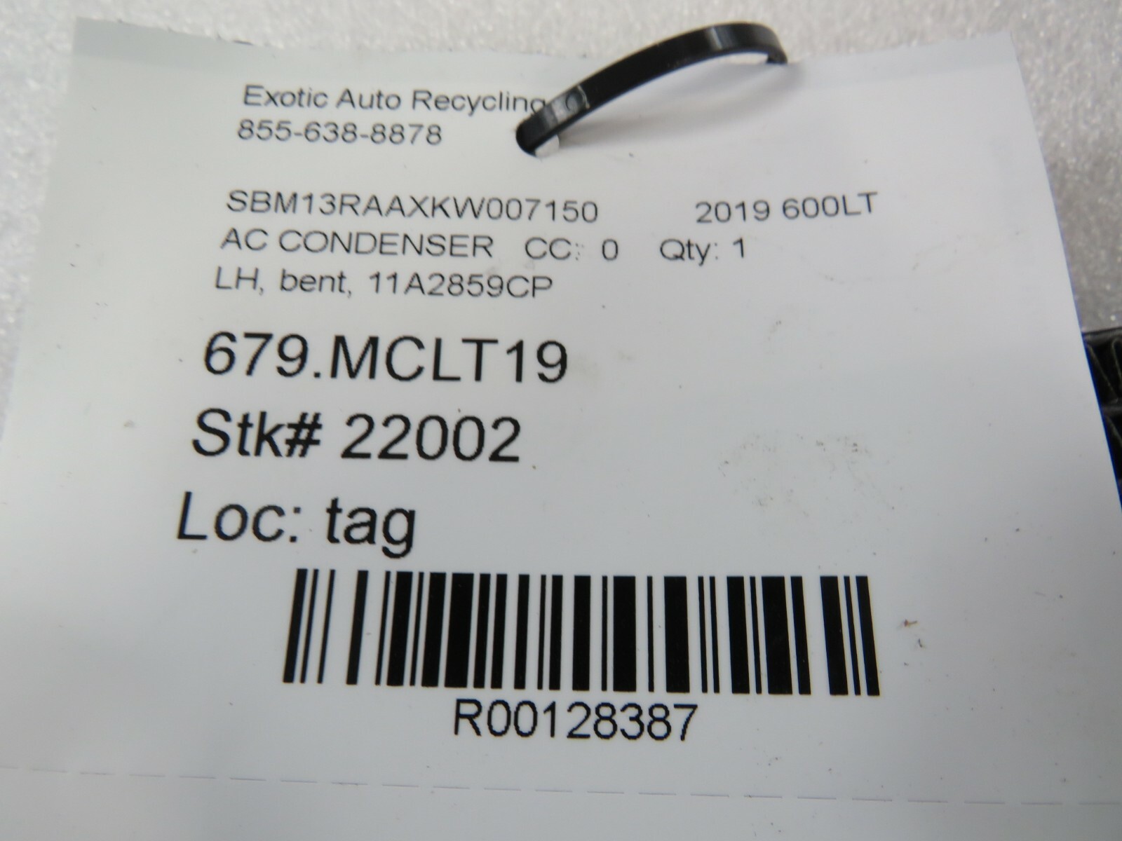 McLaren 600LT, LH, Left, AC Condenser, Used, P/N 11A2859CP