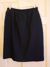 Vintage 80s Blair Midi Skirt Plus Size 18W Navy Blue Elastic Waist Pockets