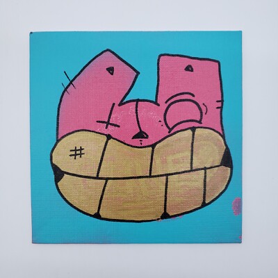 Cat Graffiti Character Art ORIGINAL Gold Teeth Pop art CANVAS PAINTING 