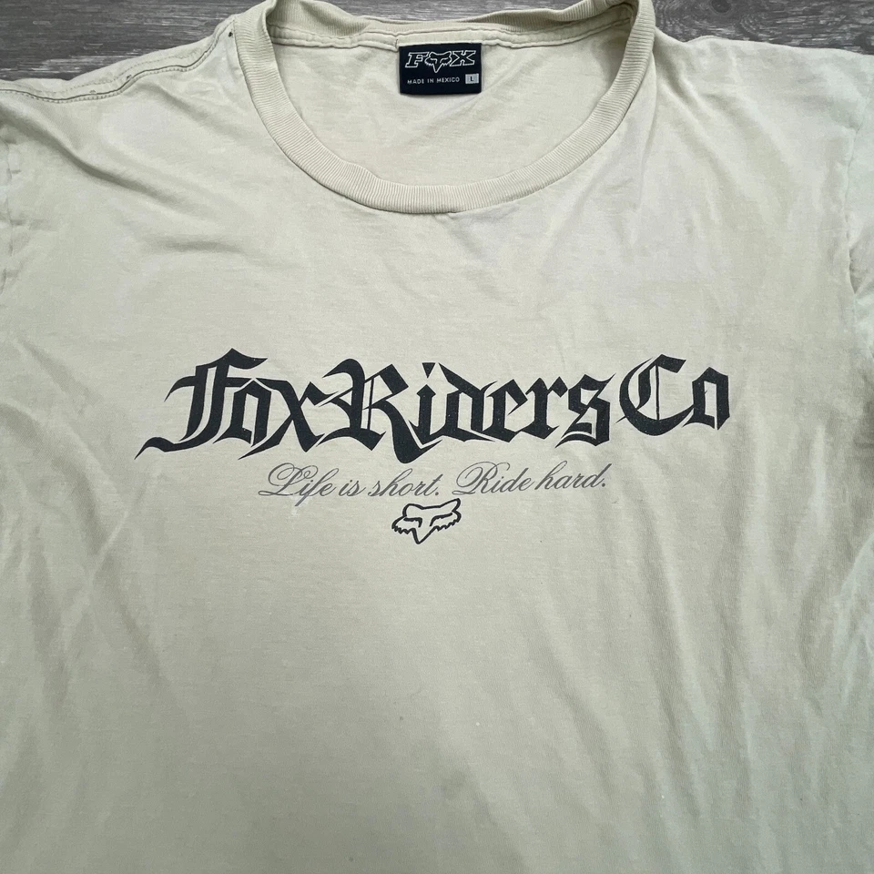Vintage Fox Racing Shirt Mens L Beige BMX Spell Out Motocross Streetwear - Image 4 of 4