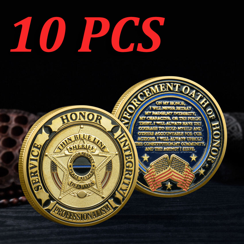 10PCS Law Enforcement Police Challenge Coin Gold Deputy Sheriff Creed Medal