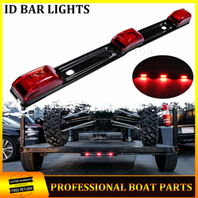 Red 3 Light 9 LED ID Marker Light Bar Stainless Truck Trailer DRL Tail Lights