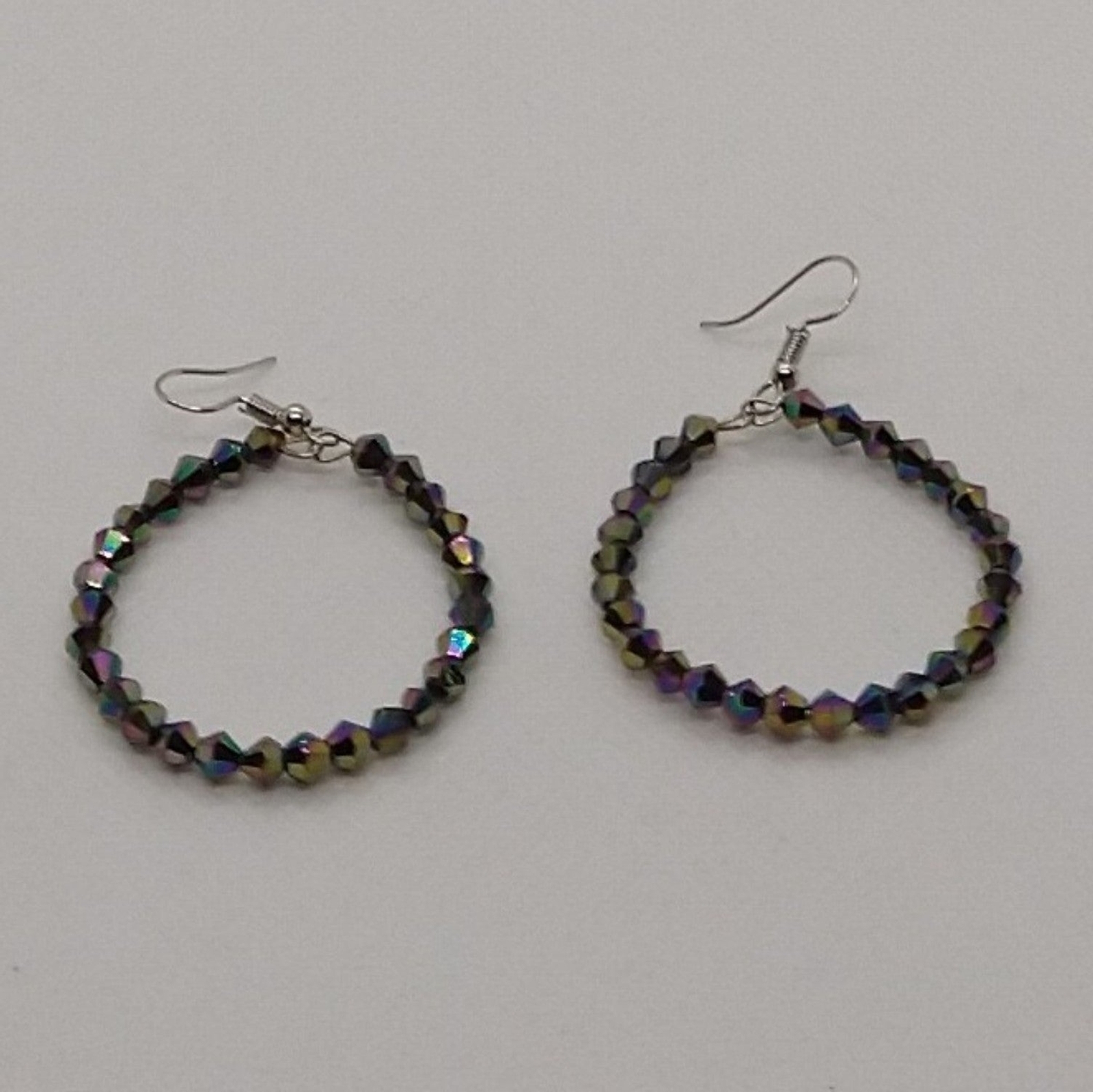 Glamorous Dark AB Crystal Beaded Hoop Earrings with Fishhook Wires-image