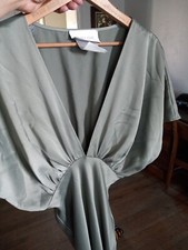 BHLDN Anthro Evening Gown  Dress Leila V-neck Sage Green Satin Bridal sz 0