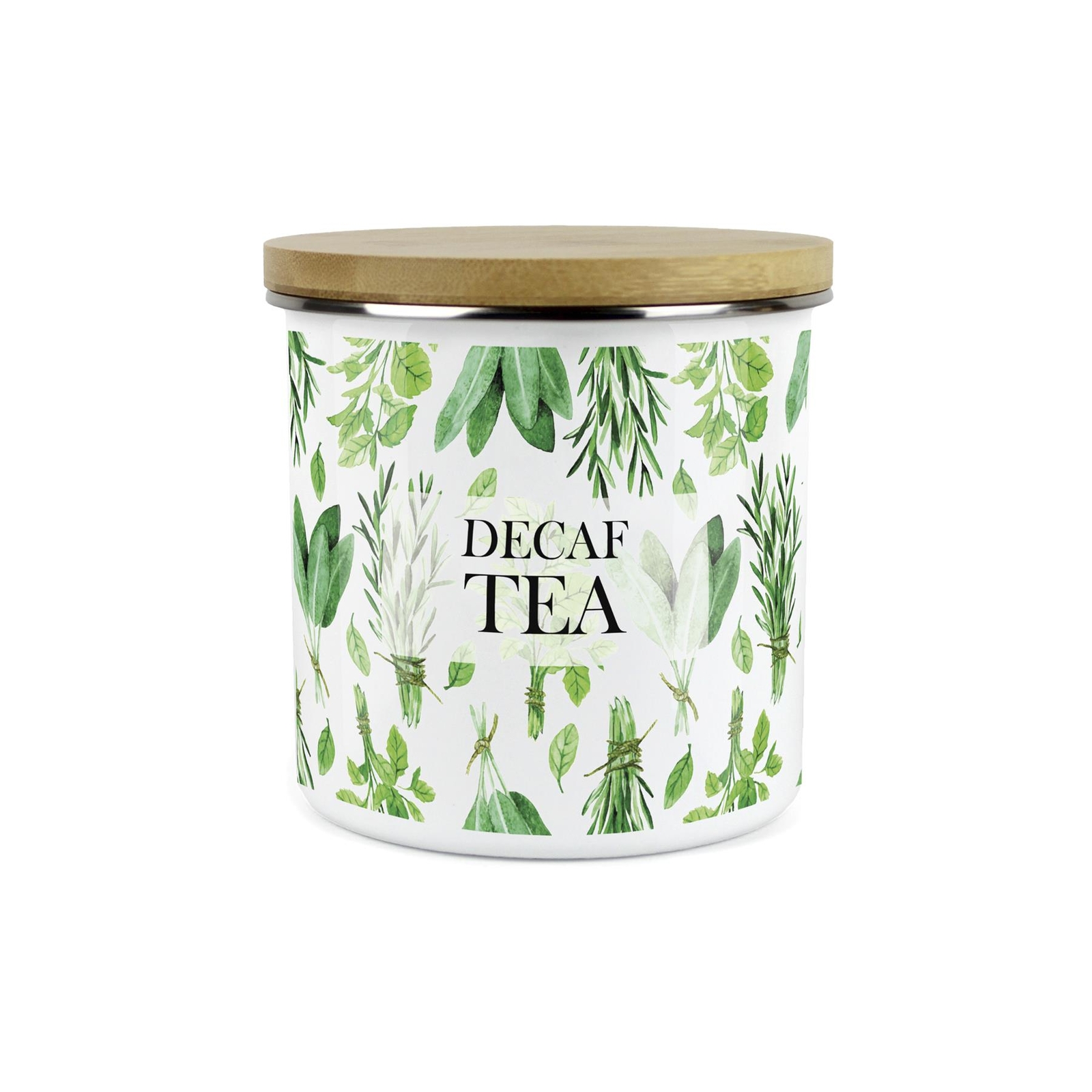 Decaf Tea Canister - Kitchen Herbs Enamel Airtight Jar Green Storage
