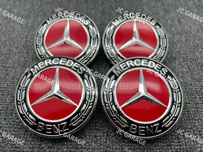 AMG BLACK RED WREATH 60MM 75MM WHEEL CENTER CAP HUB CAPS FOR MERCEDES-BENZ