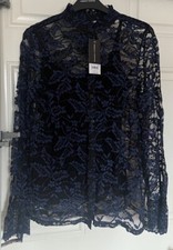 BNWT Dorothy Pekins Blue Navy Lace Blouse Top Bell Sleeve-2 Piece Set- UK Size12