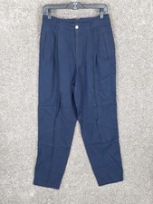 Vtg LizSport High Waisted Rayon Pants Womens 12 Navy Blue Pockets Flowy 80s 90s