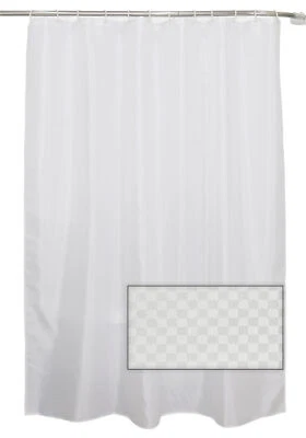Textil Duschvorhang ca. 180x200 cm Uni Weiß kariert Ösen Vorhang inkl. 12 Ringe - Bild 1 von 3