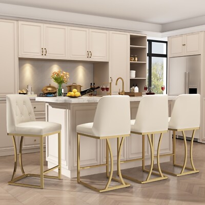 Set of 2/4 Leather Bar Stools with Back Support 24'' Counter Height Kitchen Stool