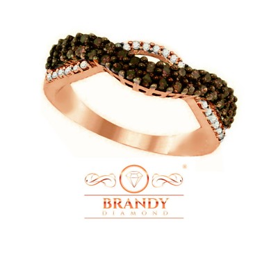 Brandy Diamond  18K Rotgold Silber schokobraun zweireihiger Wellenring 0,50C