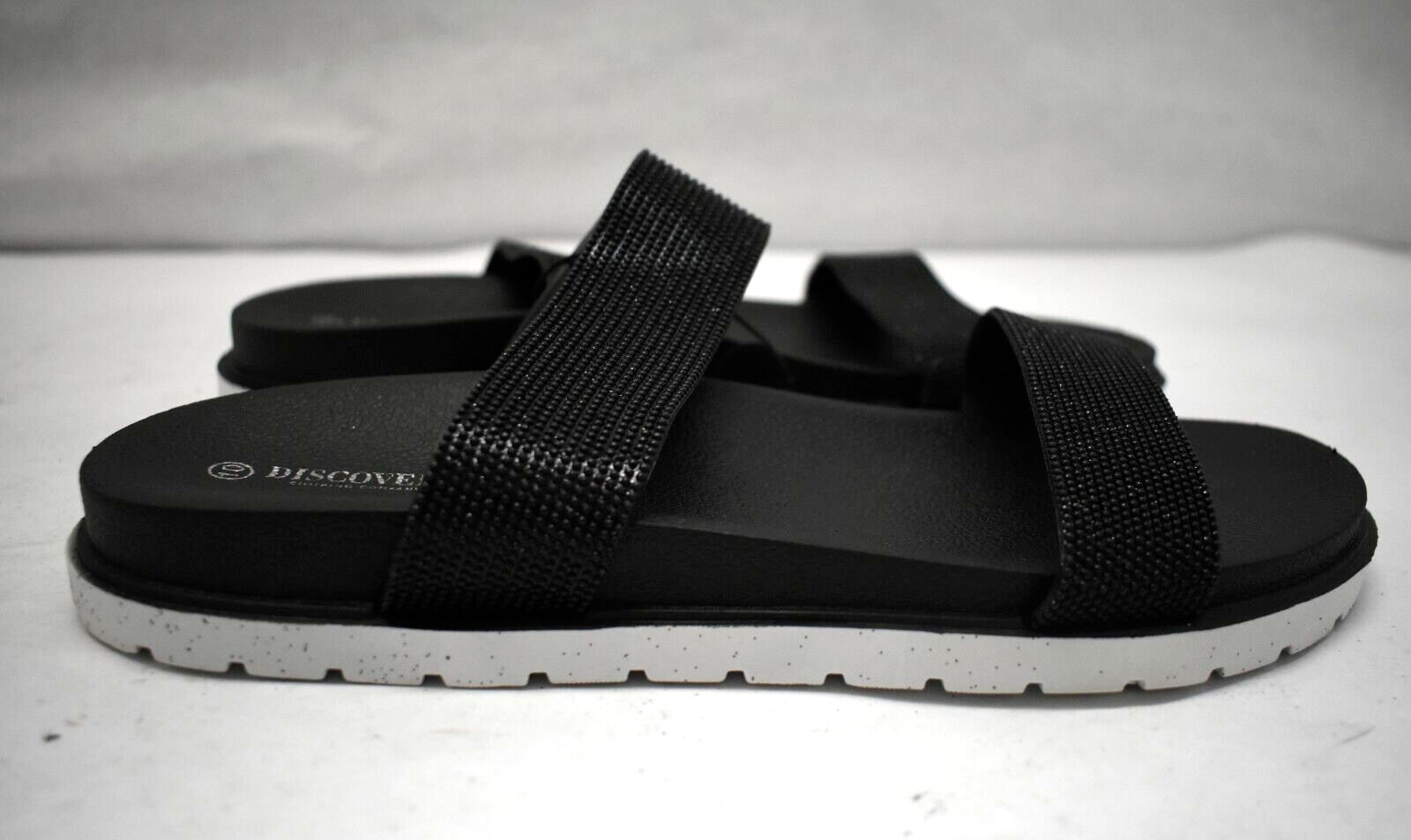 APL Waulaura Discovery Womens Slip On Glitter Black Two Strap Sandals Size 6