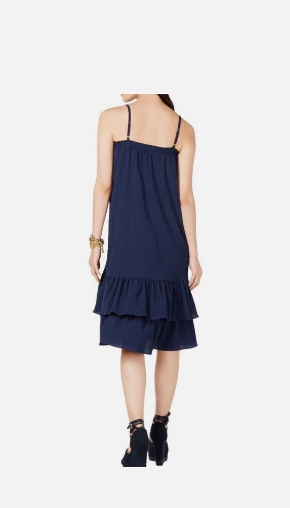 Abito Michael Kors a strati con volant e volant taglia XS blu navy nuovo con etichette $125