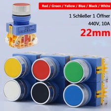 22mm Push Button Switch Latching Momentary Flat Round Head ON/OFF 1NO 1 NC LAY37