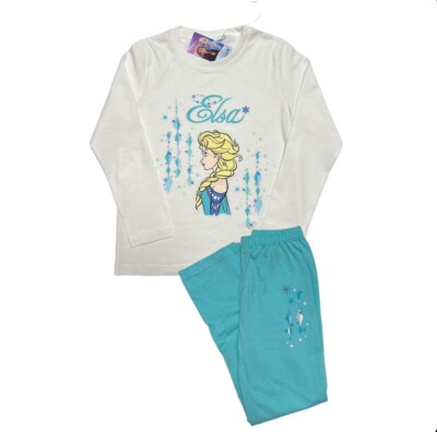 Pyjama Schlafanzug Frozen Elsa Weiß Hellblau Mädchen Lang 110/116