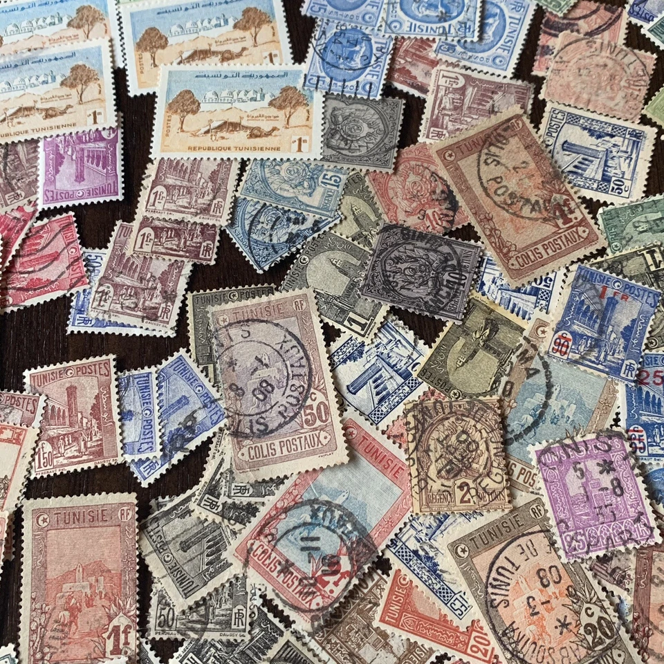 LOTE DE INVERSIÓN COLECCIÓN DE ESTAMPILLAS DE TÚNEZ FRANCESA CANCELACIONES BULLSEYE, COMO NUEVAS, USADAS Y MÁS Foto 3 de 4