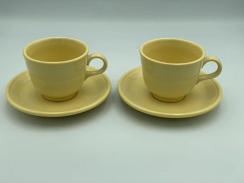 Fiesta Homer Laughlin Coffee Tea Cup + Saucer Yellow 2 Fiestaware Set