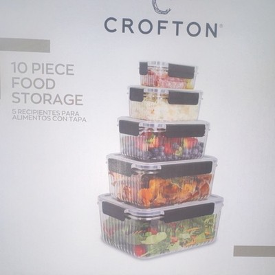 Crofton 10 Piece Plastic Food Storage Container Set, Clear/Black, Stackable