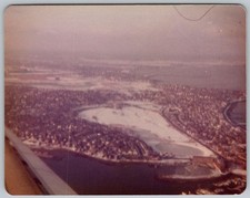 Vtg Color Snapshot Aerial View Snowy Town Cityscape From Airplane Window 1974