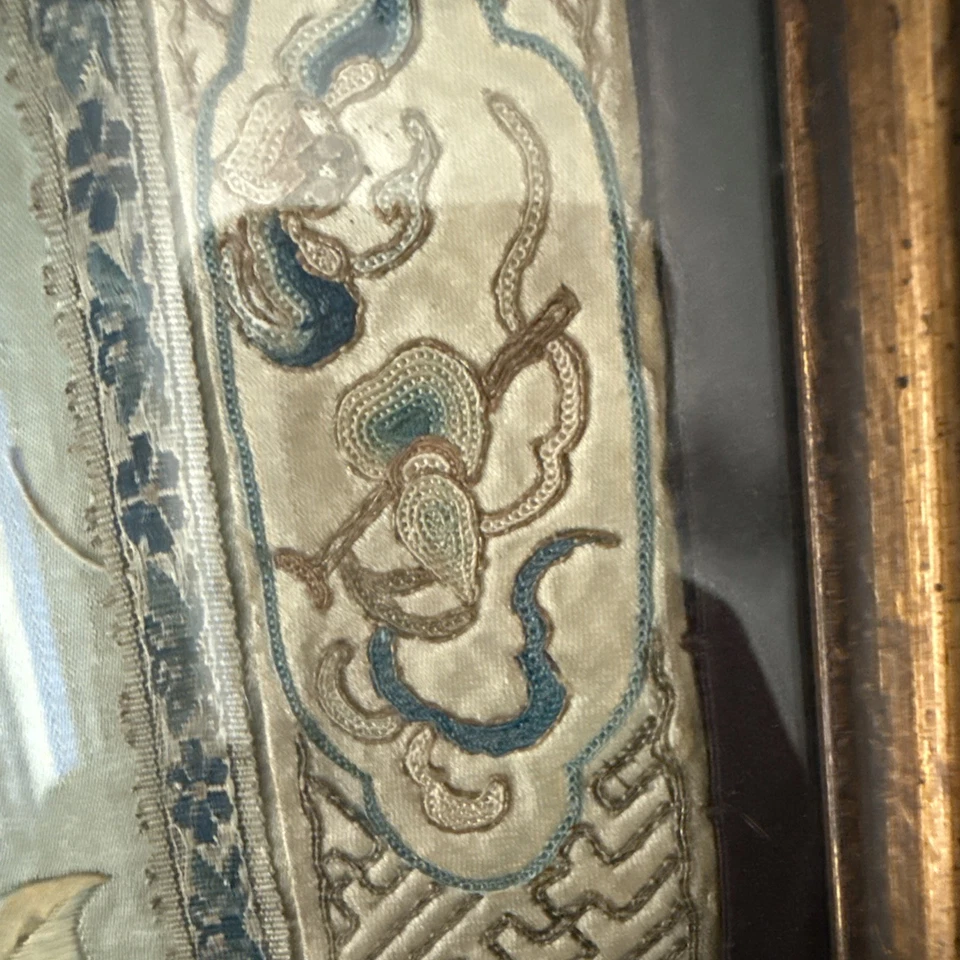 "Antiguo bordado chino vintage de seda enmarcado 18,5""x19,5"" enmarcado" Foto 4 de 4