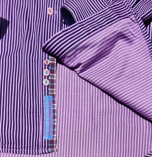 Robert Graham X Purple and Black Striped LS Button-Up Cotton Shirt (Men's XL) - Picture 6 of 10