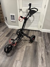 Exc Condition - Foldable 3 Wheel Golf Push Cart Trolley - Black  Red