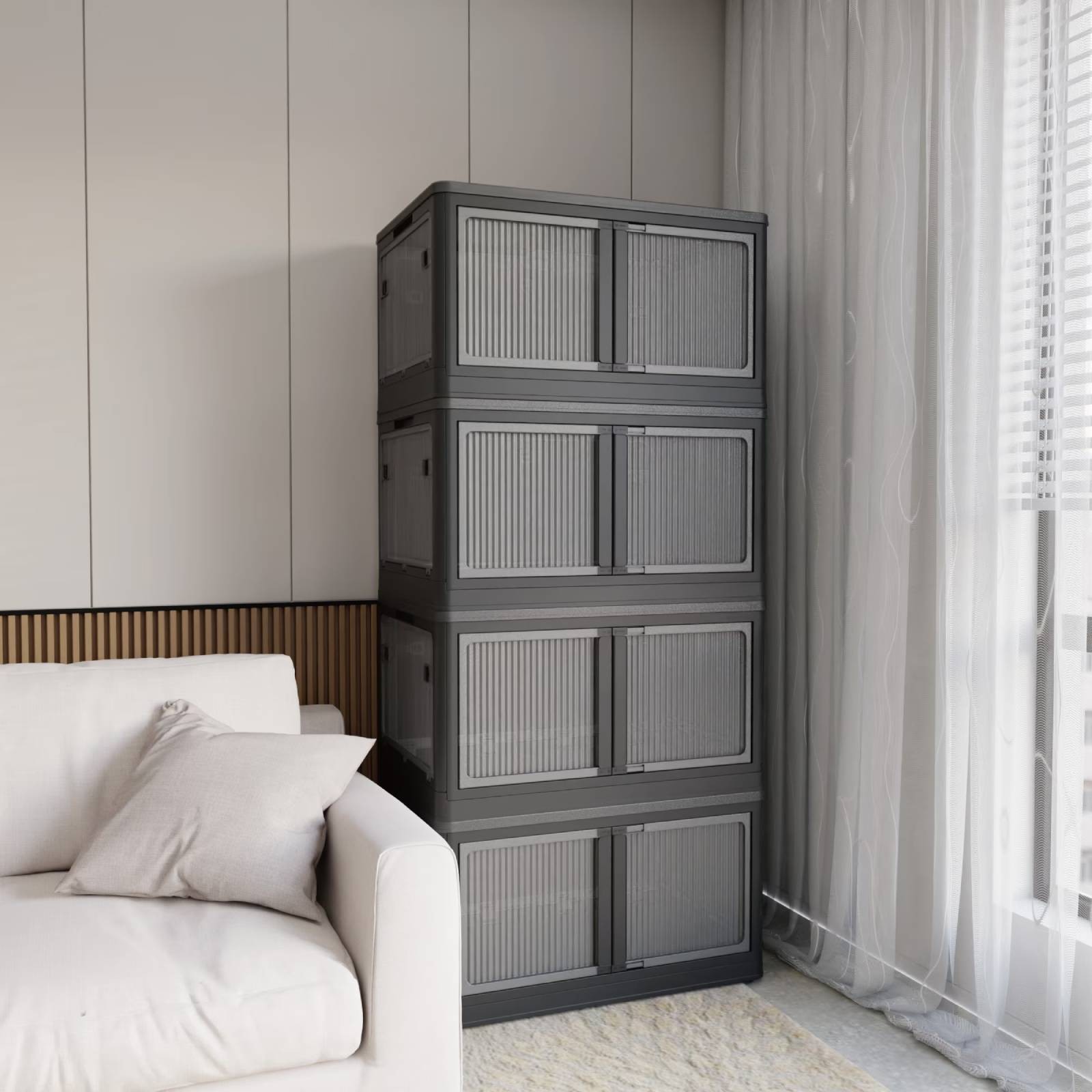 STOREADY 3/4 Tier Stackable Storage Bins Plastic Container Box w/ Wheels & Doors