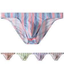 Men Elastic Briefs Underwear Low Waist Striped Breathable Comfortable Stretch