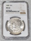 1888 P MORGAN 90% SILVER $1 DOLLAR NGC CERTIFIED MS 62 MS62 PHILADELPHIA US MINT