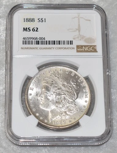 1888 P MORGAN 90% SILVER $1 DOLLAR NGC CERTIFIED MS 62 MS62 PHILADELPHIA US MINT
